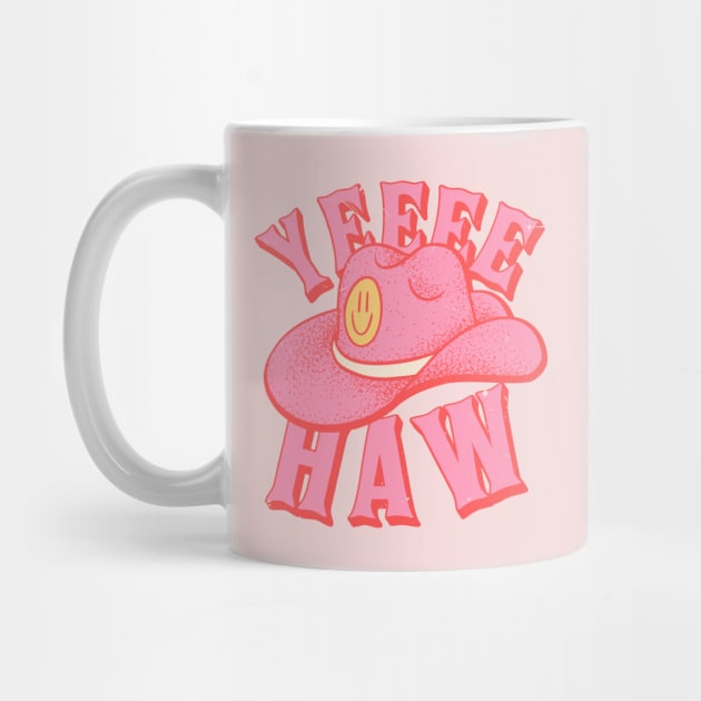 Yeehaw | Pink Cowboy hat with Yellow Smiley Face Cowgirl YEE HAW by anycolordesigns